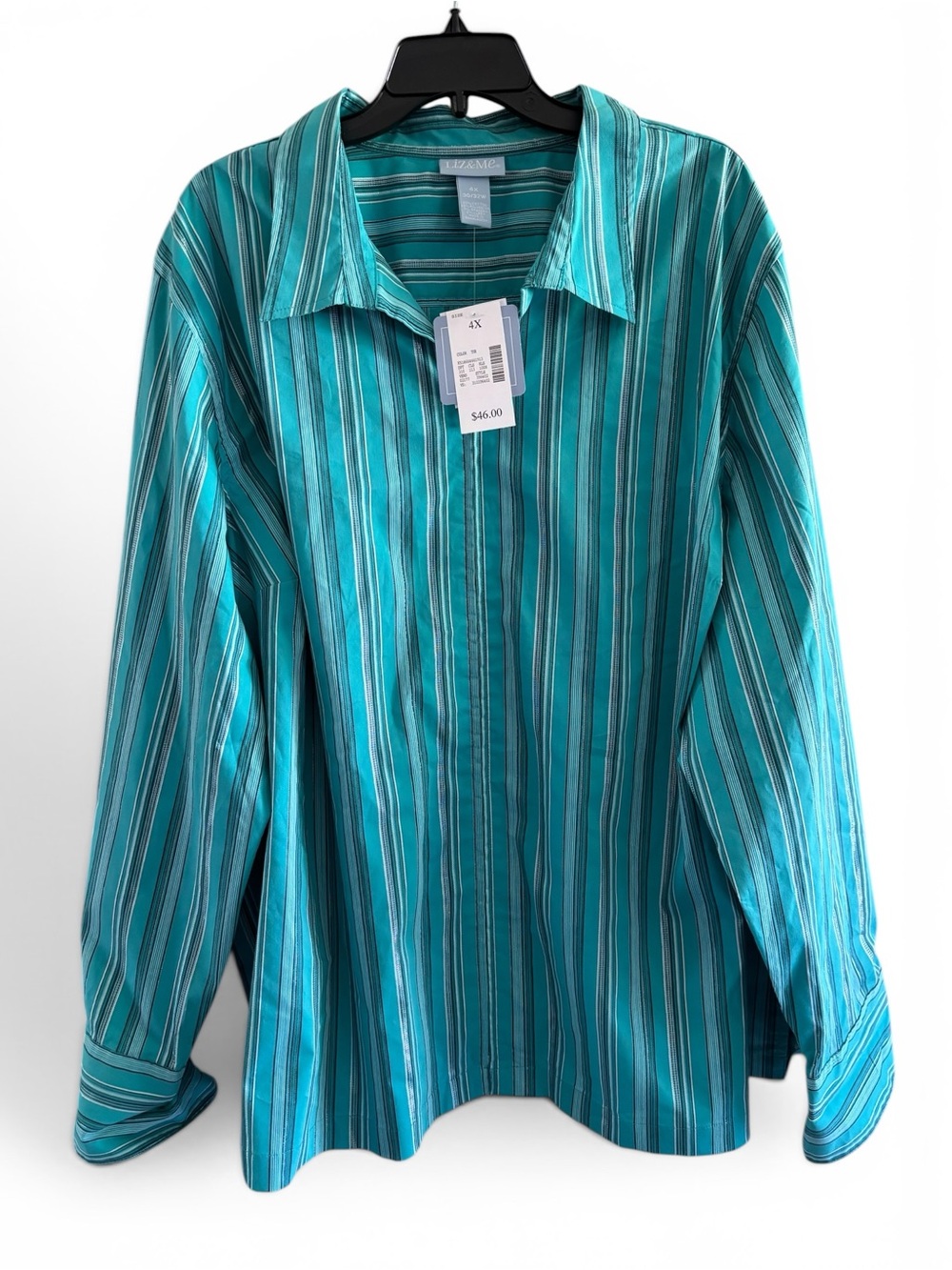 Liz & Me Turquoise Vertical Stripe Full Zip Blouse Shacket Plus Size 4 X NWT